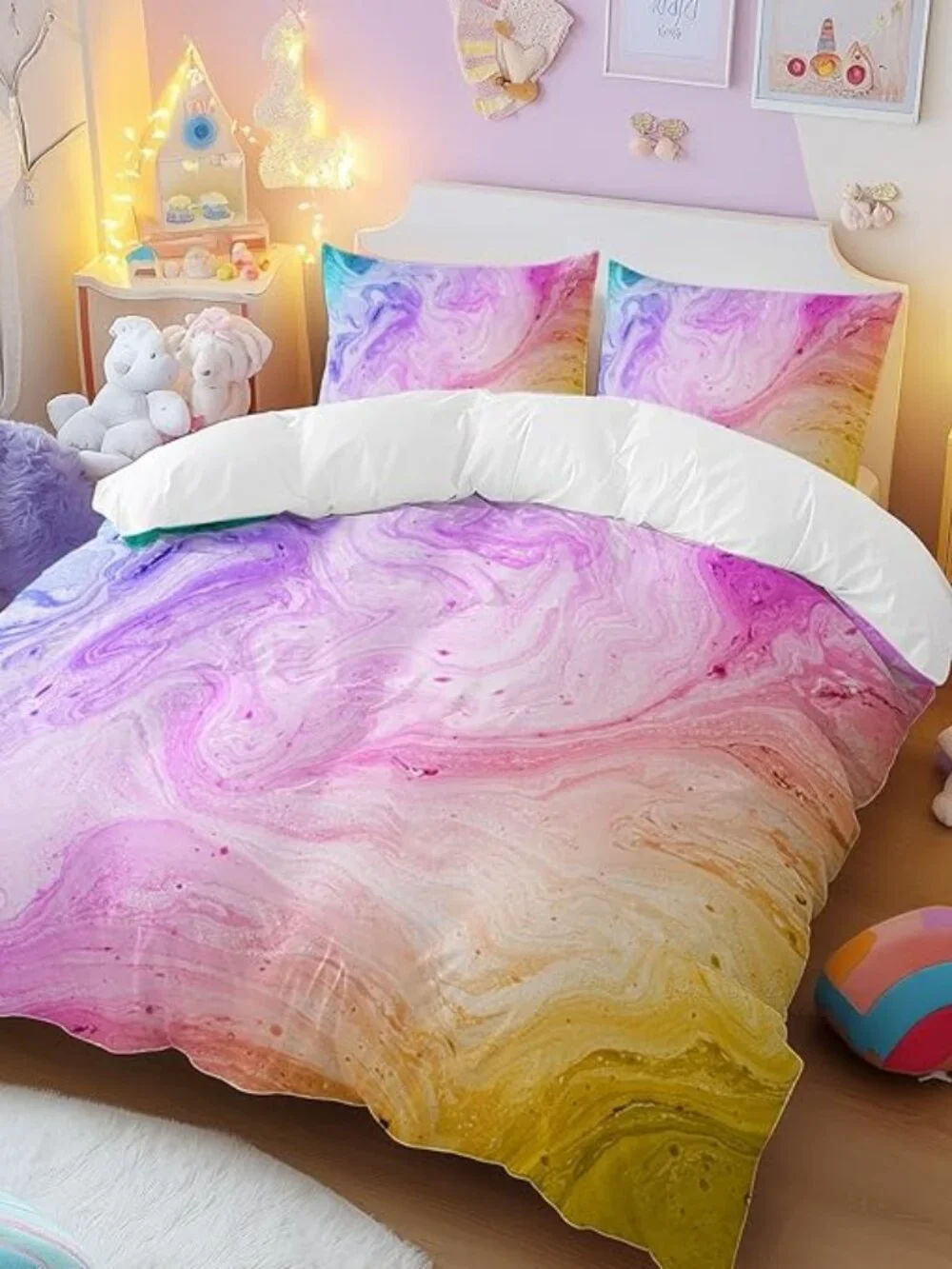 Duvet Cover Queen 84 x 84 Tie Dye Marble Watercolor Pink/Blue/Purple Microfiber
